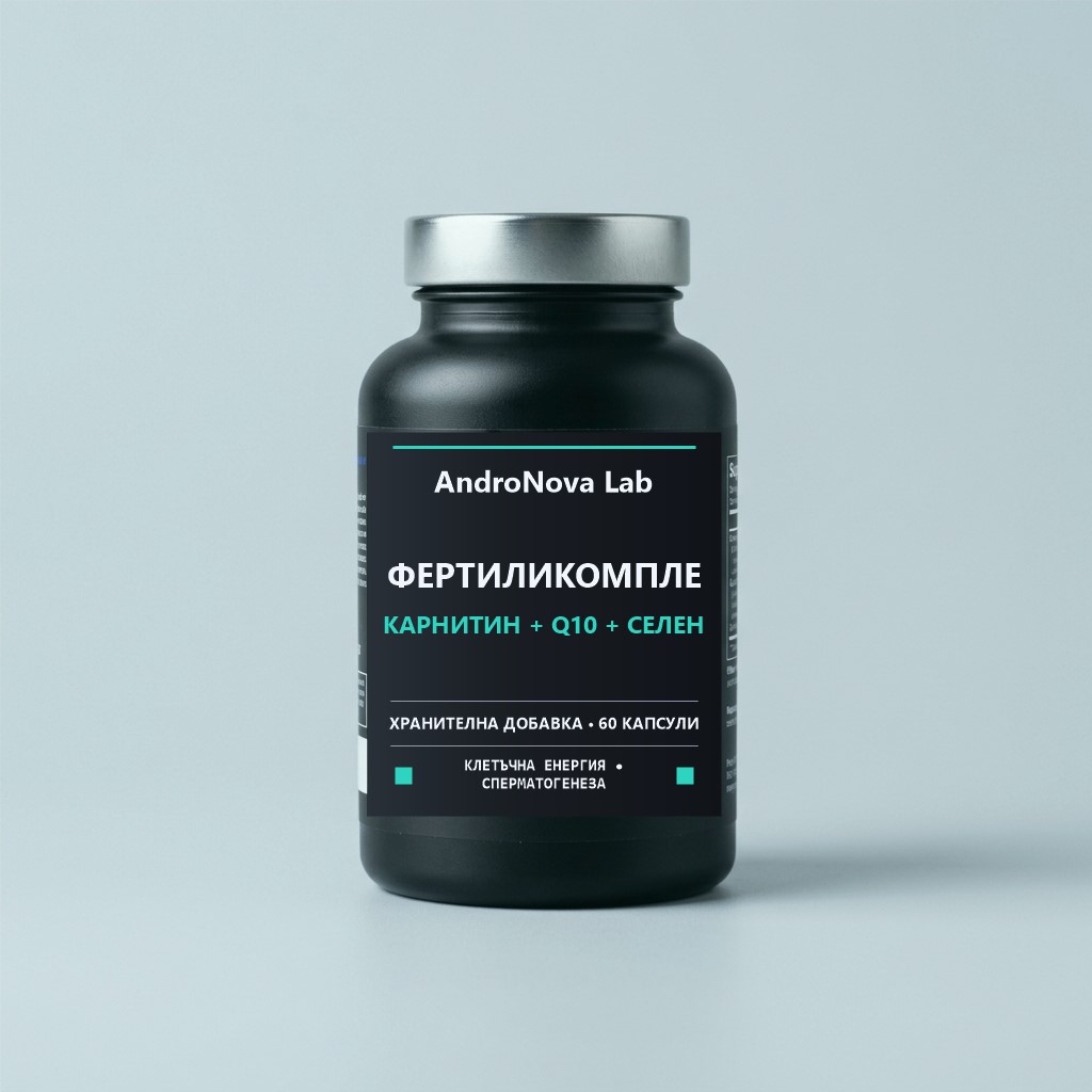 Матов черен буркан AndroNova Lab ФертилиКомплекс Q10 + Селен с 60 капсули